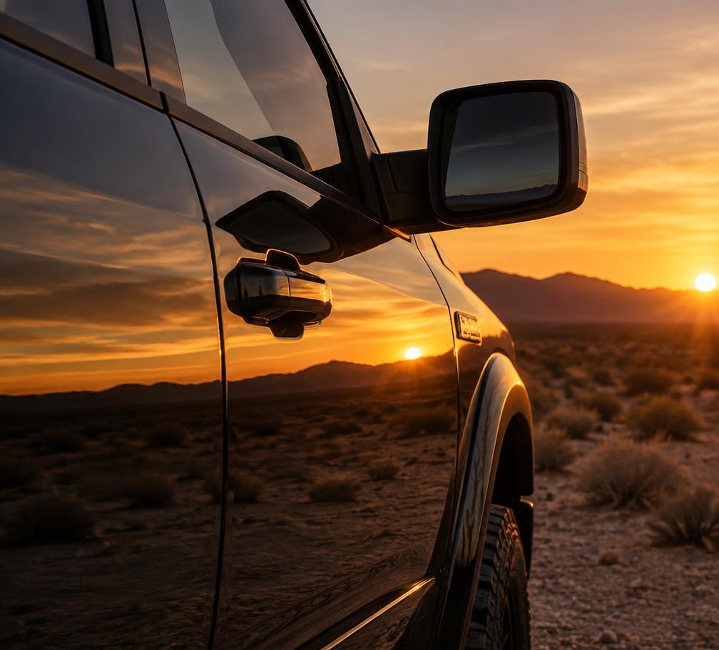Truck at sunset in the desert
